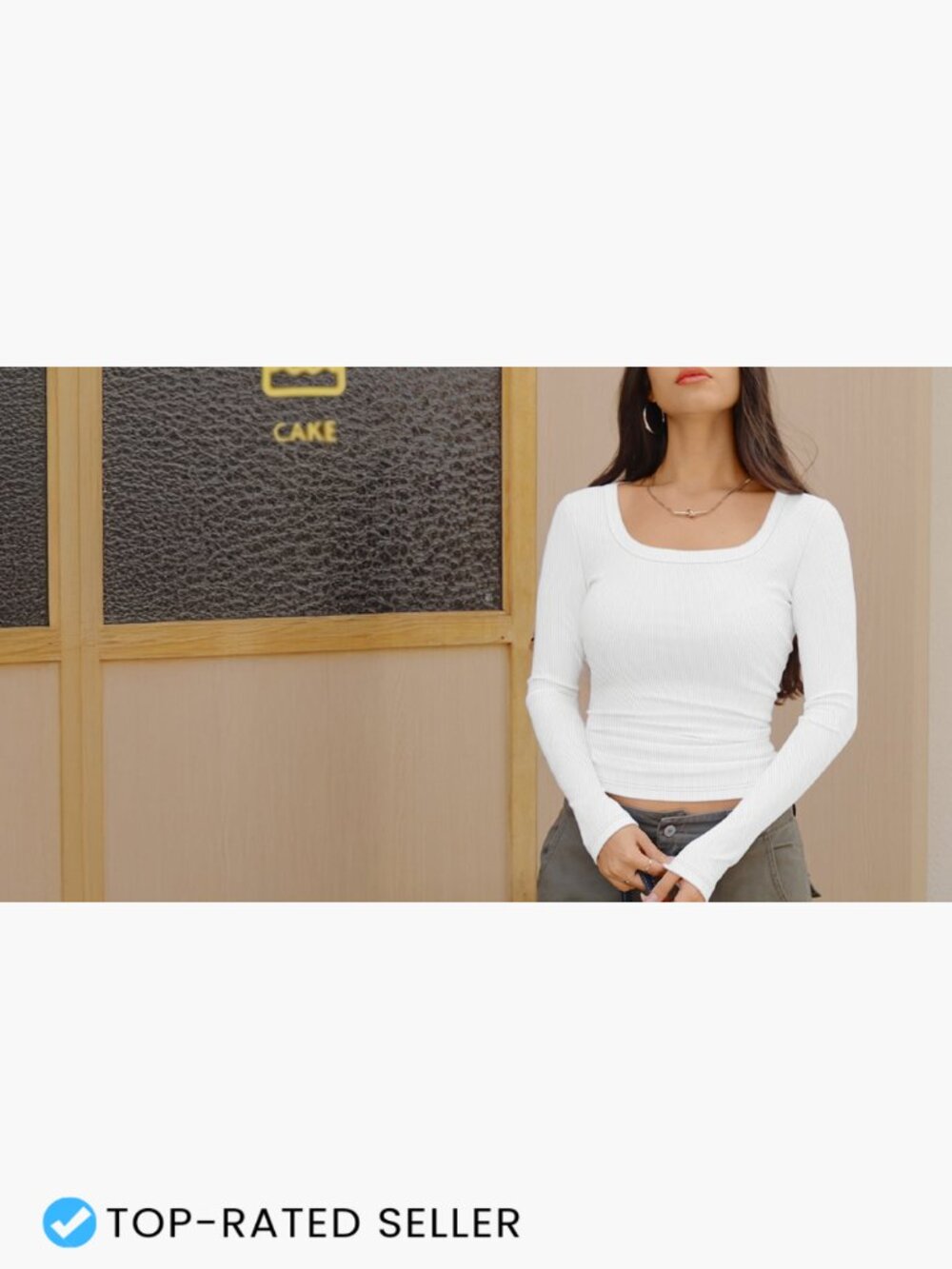Long Sleeve Square Neck Crop Top Ribbed Slim Fit Basic Tee Y2K - Picture 7 of 7